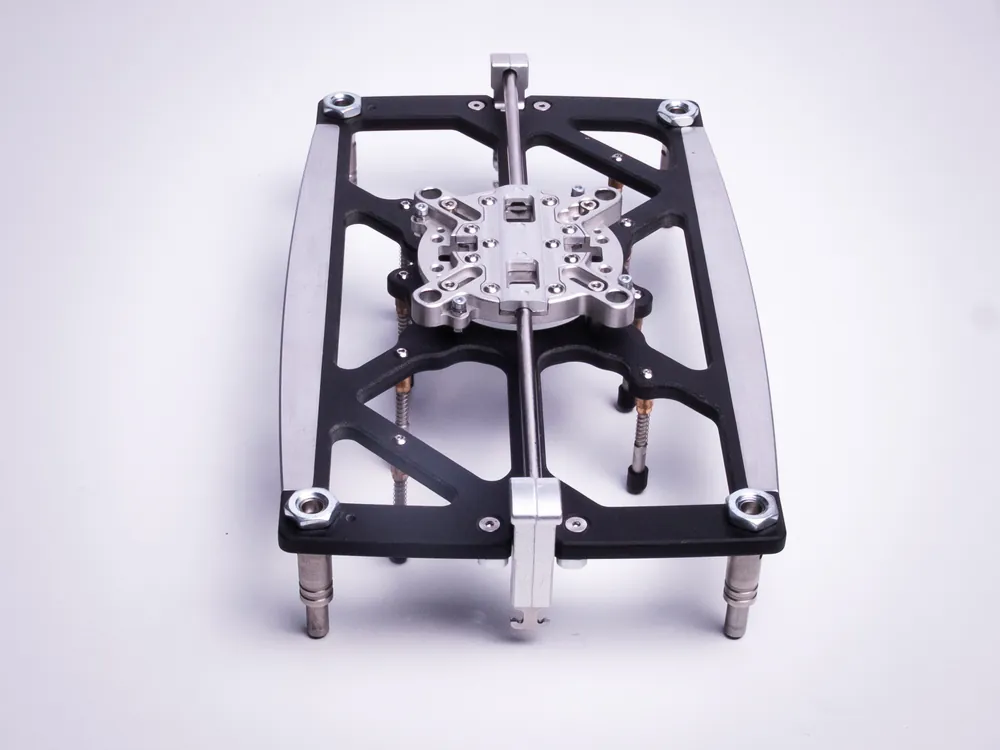 RFA gripper frame with locating pins, seen from the front